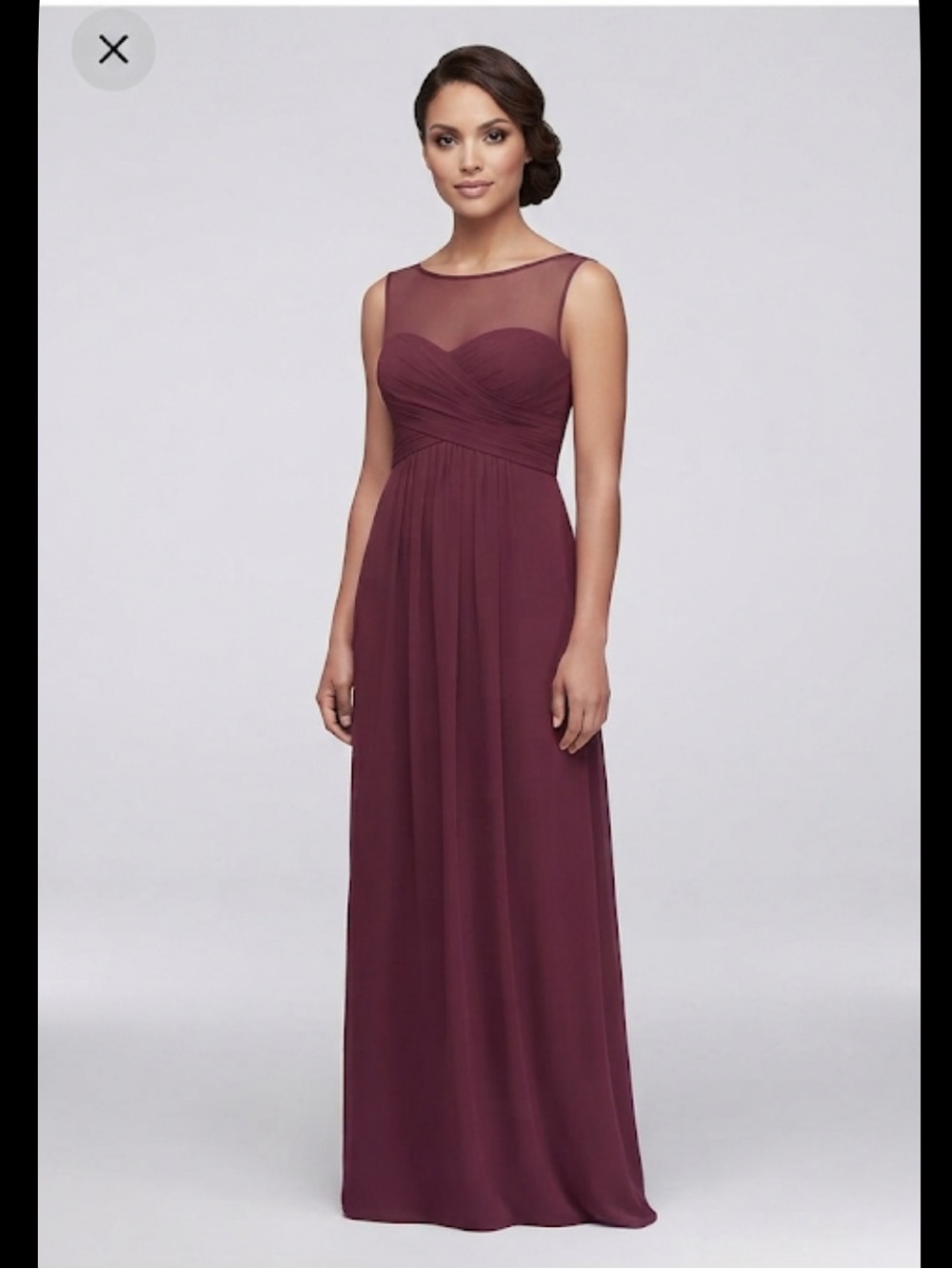 David’s Bridal Illusion Neckline Ruched Chiffon Maxi Gown